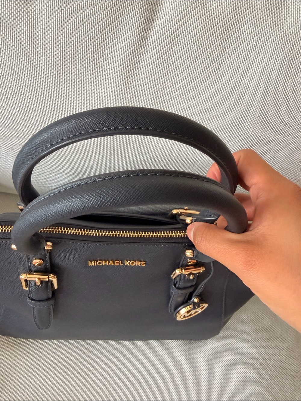 Michael Kors Navy color  Saffiano Leather Dome Satchel with Gold Hardware - Picture 6 of 13